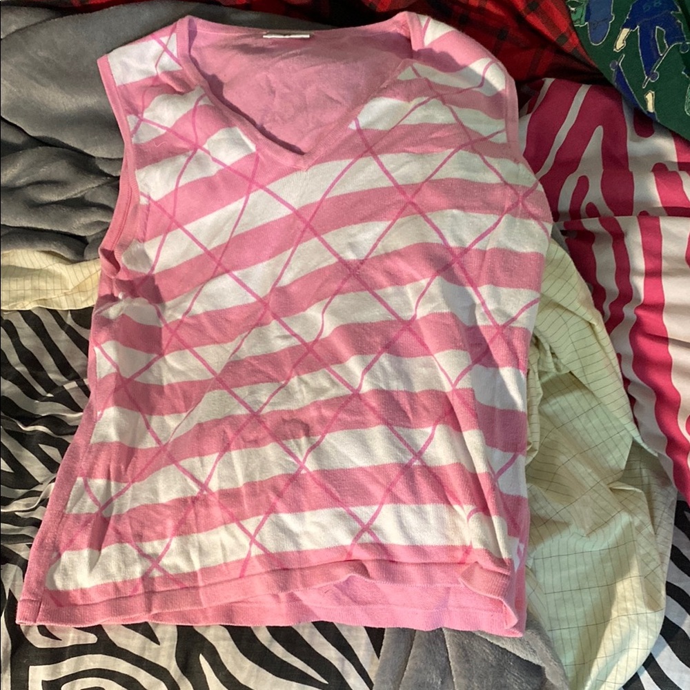Next Pink and White V-Neck Sweater